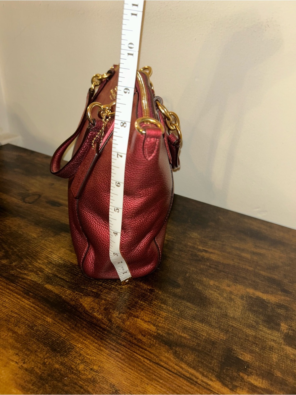 Coach Kelsey Handbag in Metallic Cherry (missing crossbody strap) - Picture 3 of 5